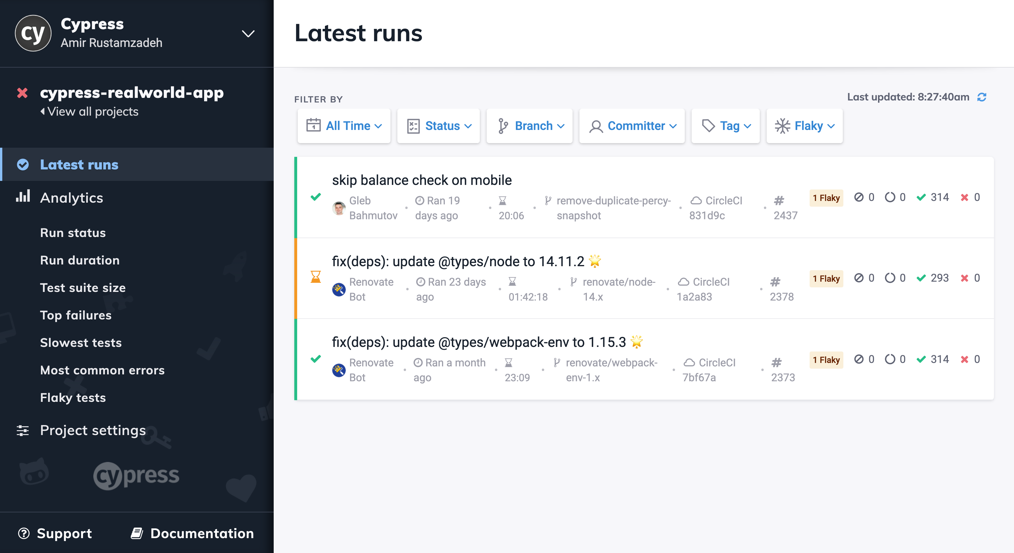 Flagging flaky tests runs in Cypress Dashboard